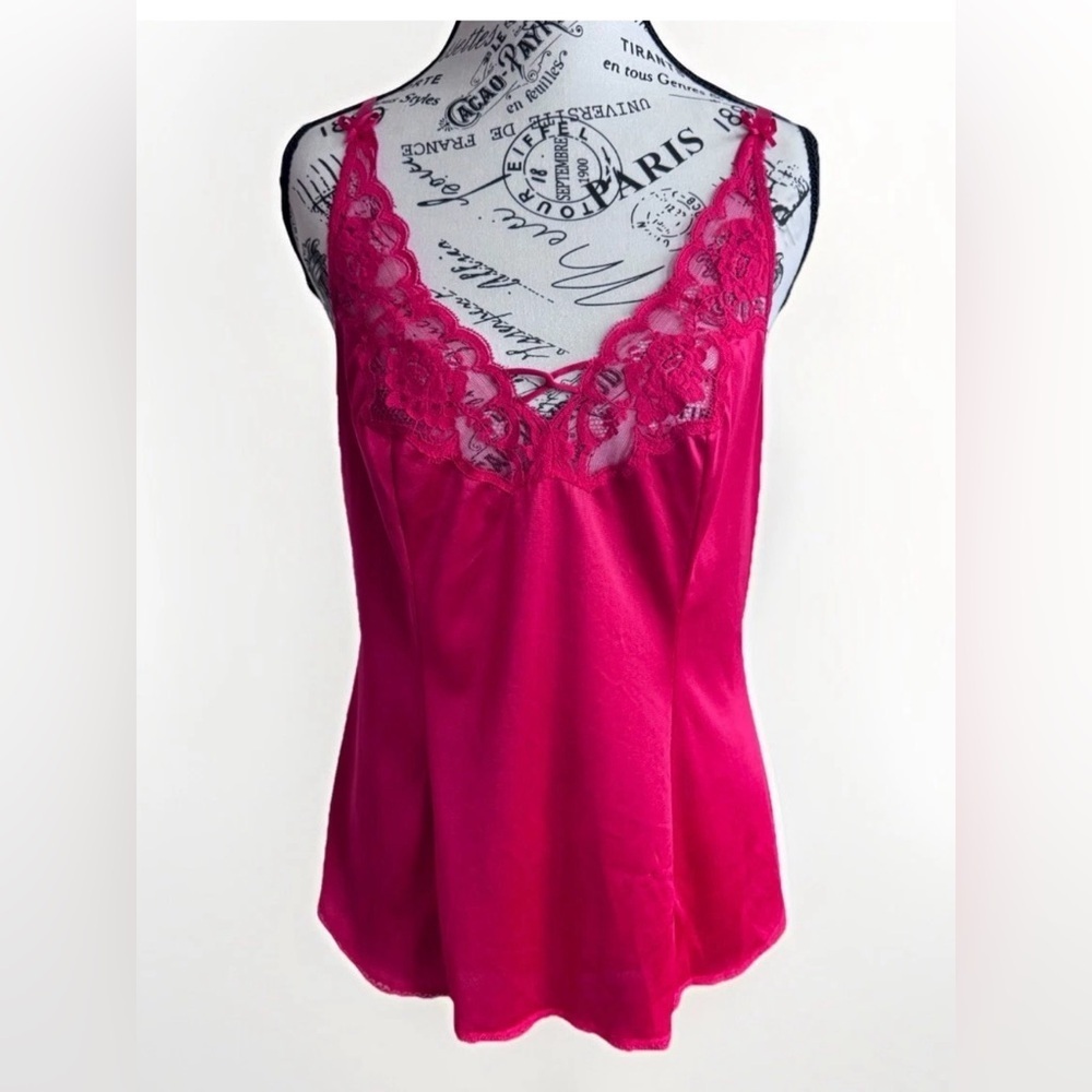 vintage 80 vanity fair red lace slip top women’s size 34 - Picture 2 of 6